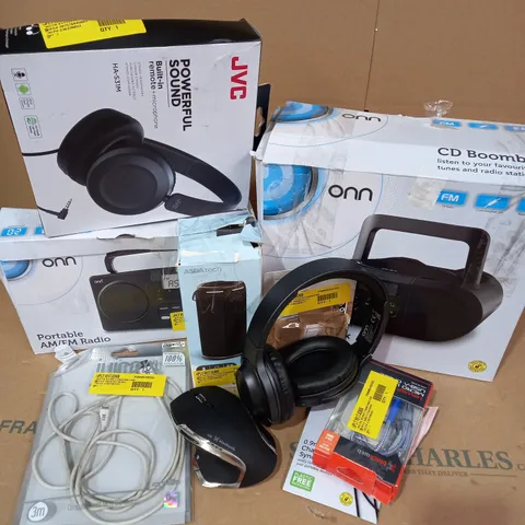 LOT OF APPROX. 10 X ITEMS TO INCLUDE ONN CD BOOMBOX, JVC HA-S31M HEADPHONES, ASDA TECH PORTABLE BLUETOOTH SPEAKER, ETC.