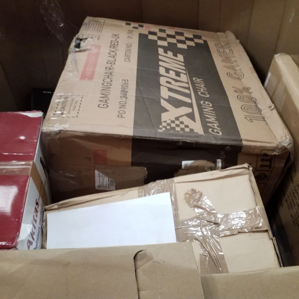 PALLET CONTAINING ASSORTED PRODUCTS INCLUDING SIT STAND DESK, PLAYPEN, COMFORT PILLOW, CLOTHES RAIL, CORDLESS GRASS TRIMMER & GAMING CHAIR 