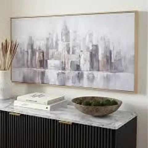 BOXED CAPPED CITY LANDSCAPE FOILED CANVAS WITH HAND-PAINTED EMBELLISHMENTS - 60 x 120cm