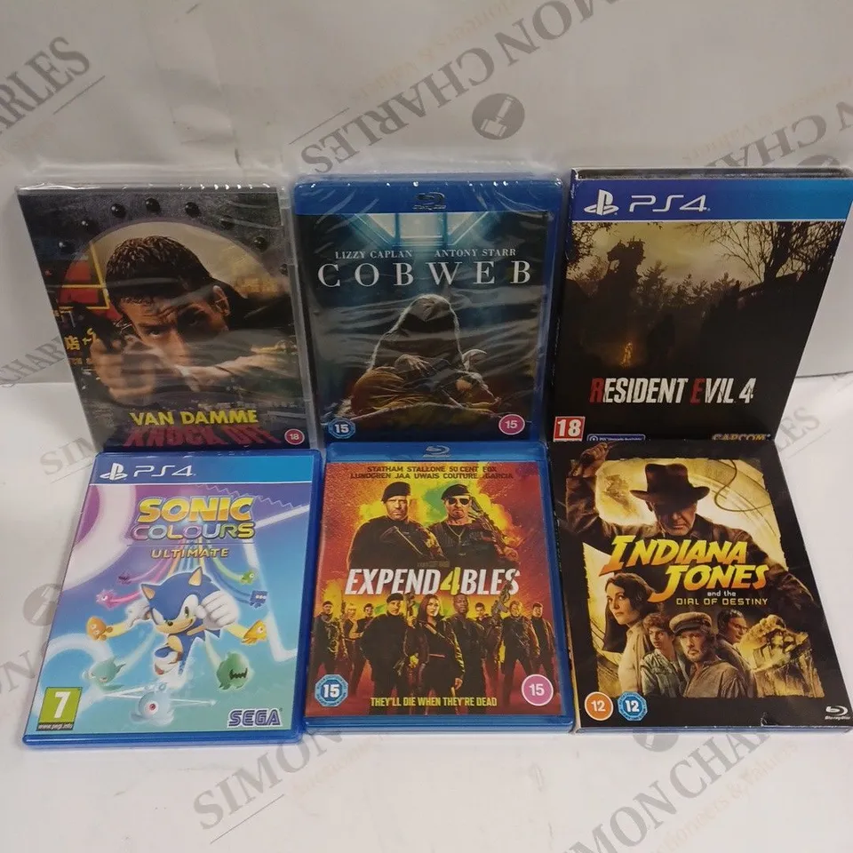 APPROXIMATELY 30 ASSORTED DVDS/VIDEO GAMES TO INCLUDE EXPENDABLES 4, KNOCK OFF, RESIDENT EVIL 4 ETC 