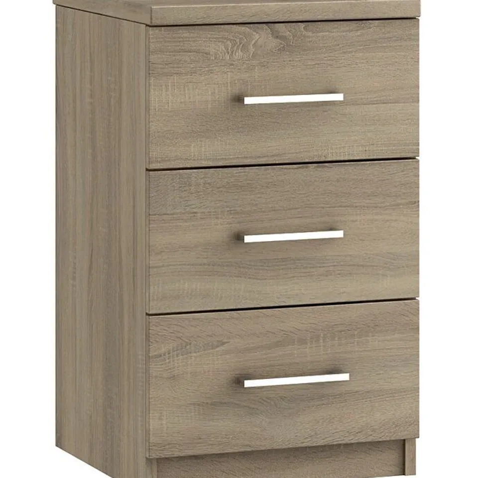 BOXED MARY 3 DRAWER BEDSIDE TABLE -TRUFFLE OAK
