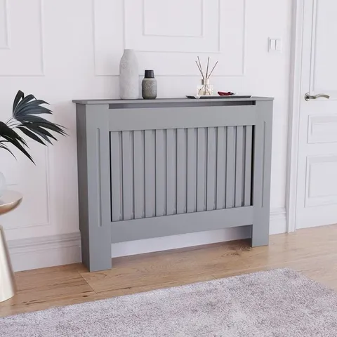 BOXED ALEESA RADIATOR COVER - APPROXIMATELY 152 x 19 x 82cm, GREY (1 BOX)