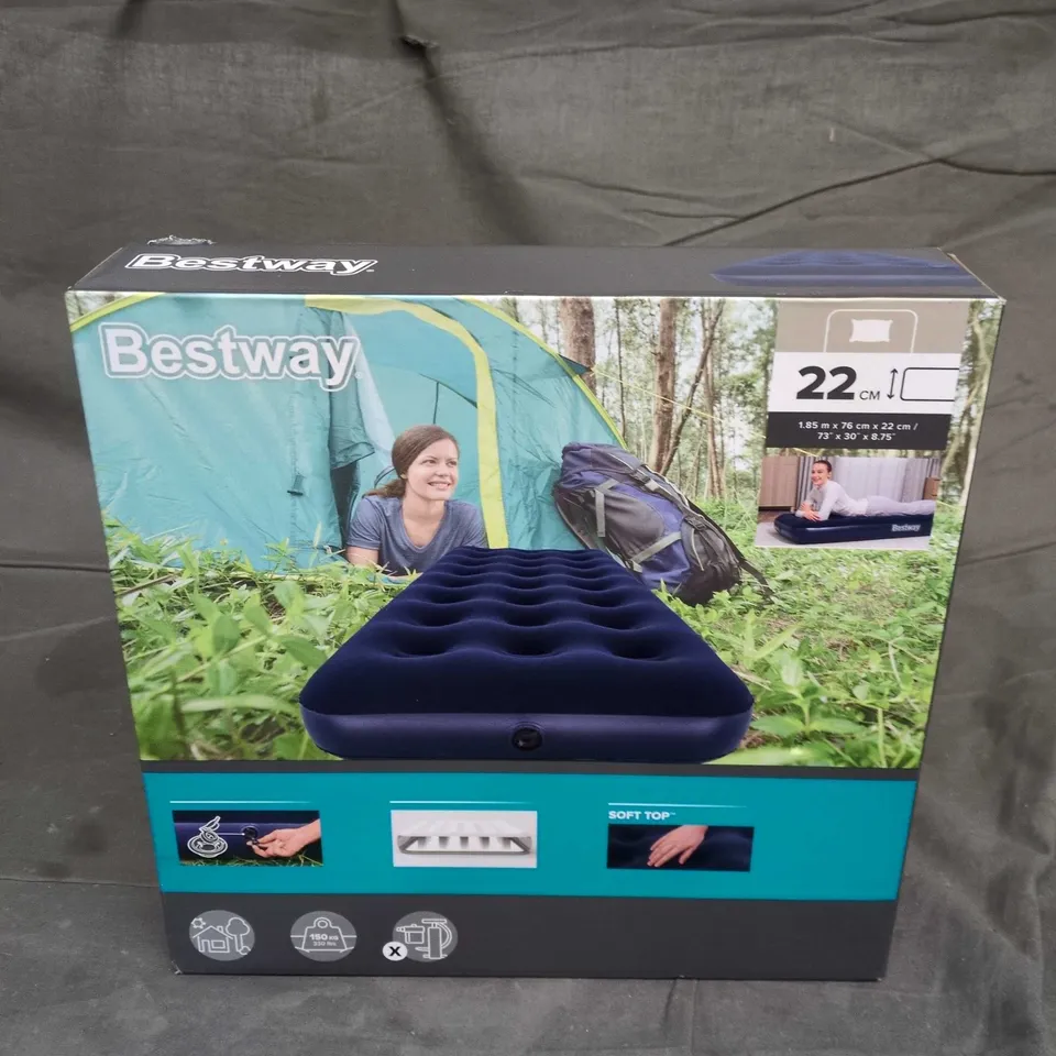 BESTWAY CAMPING AIR MATTRESS - BLUE, 1.85M X 0.76M X 0.22M