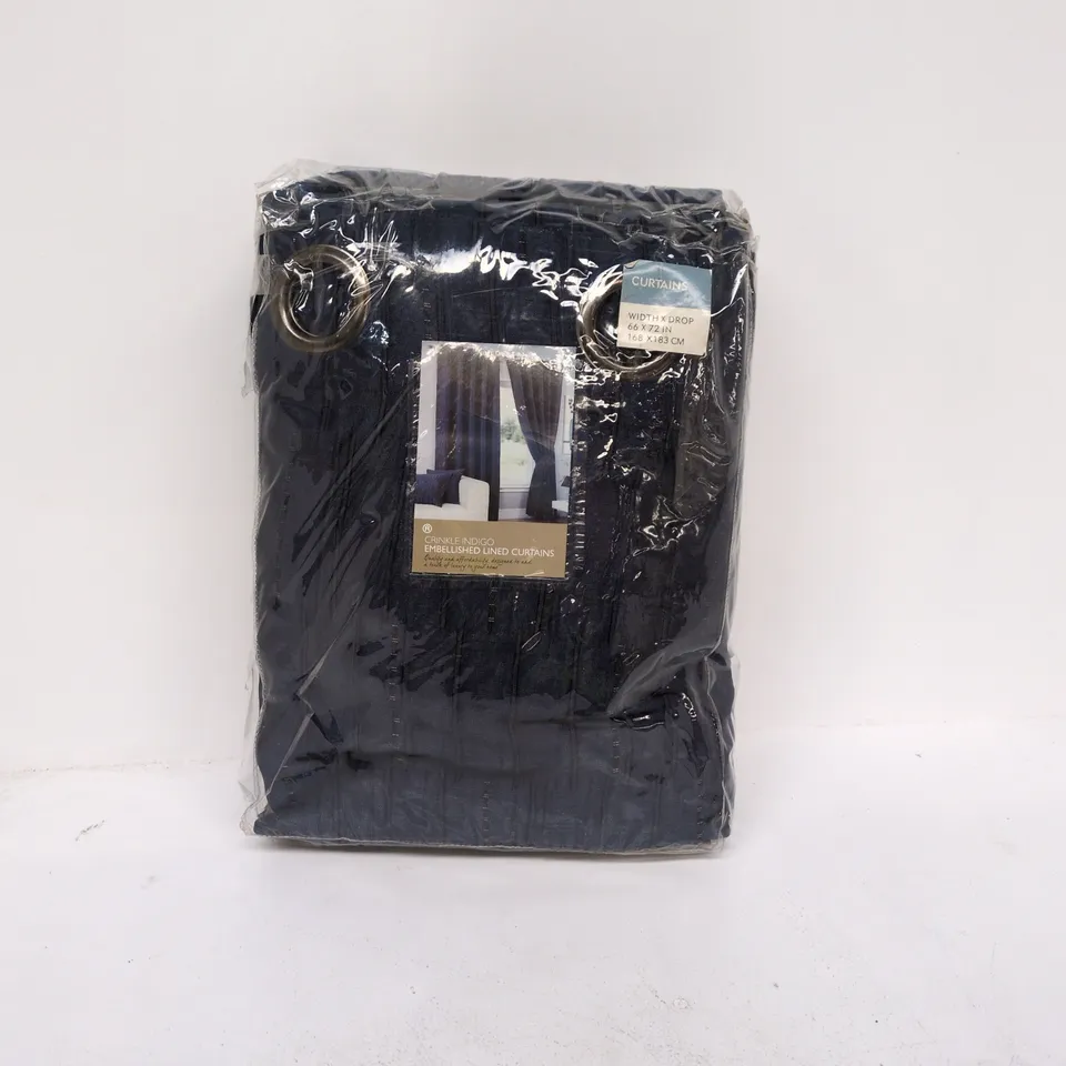 CURTAINS – EMBELLISHED LINED, EYELET-TOP (NAVY) – PACKAGED 66 X 72 INCH