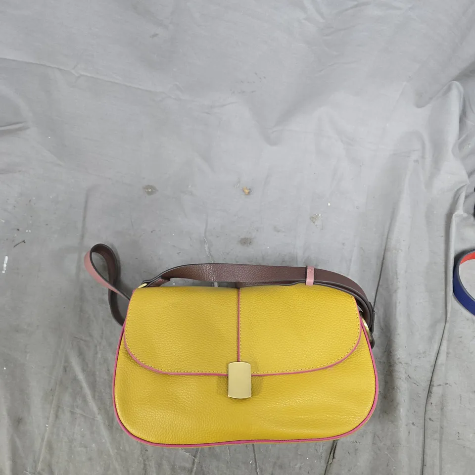 WHITE STUFF YELLOW LEATHER CROSSBODY BAG WITH PINK TRIM