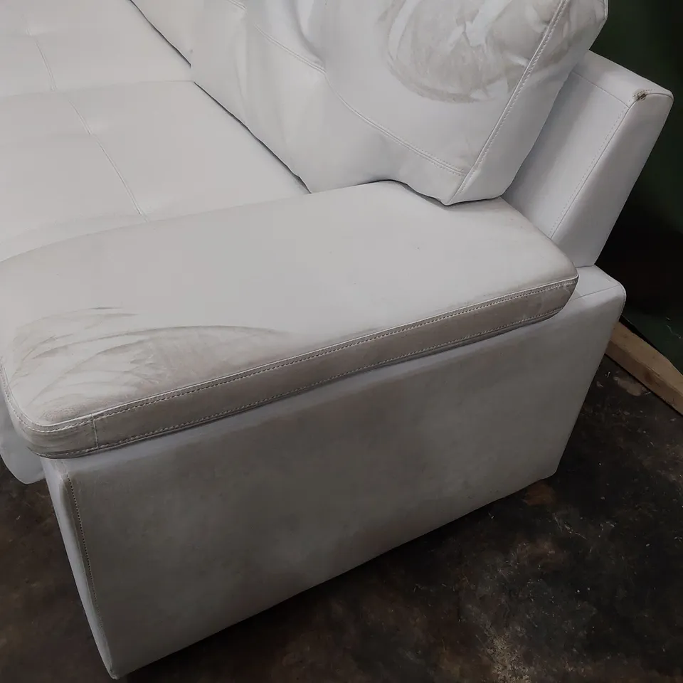 DESIGNER THREE SEATER SOFA WHITE LEATHER