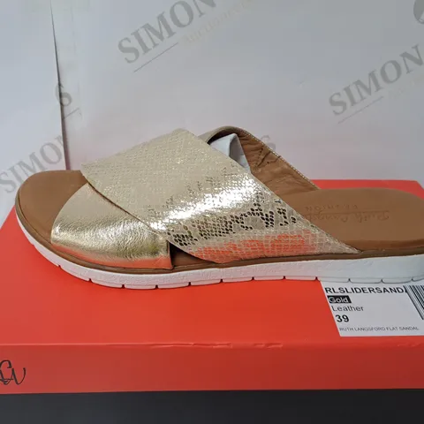BOXED PAIR OF RUTH LANGSFORD SANDALS IN CHAMPAGNE GOLD SIZE 6