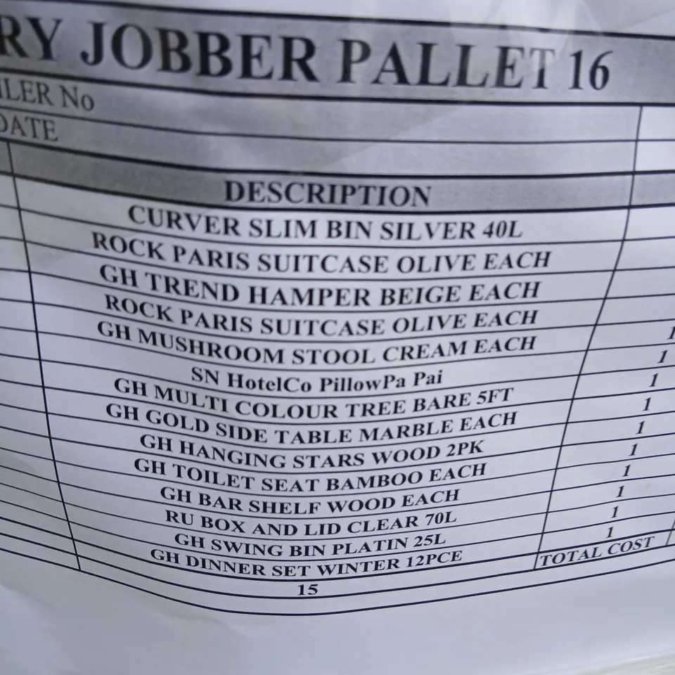 PALLET OF APPROXIMATELY 13 ASSORTED PRODUCTS TO INCLUDE; CURVER SLIM BIN, BAR SHELF AND BOX AND LID