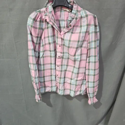  BODEN WOMEN'S PINK & GREEN PLAID SHIRT UK 12