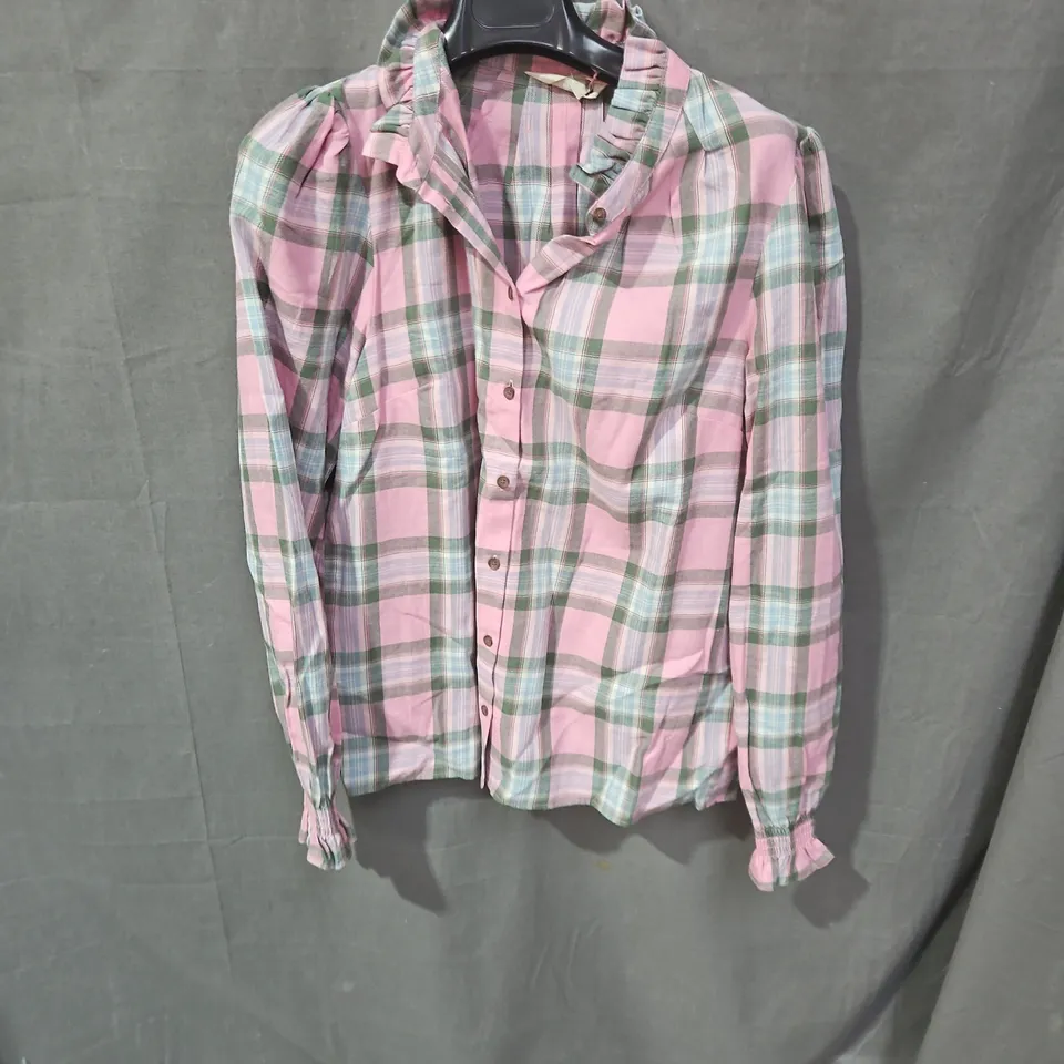  BODEN WOMEN'S PINK & GREEN PLAID SHIRT UK 12