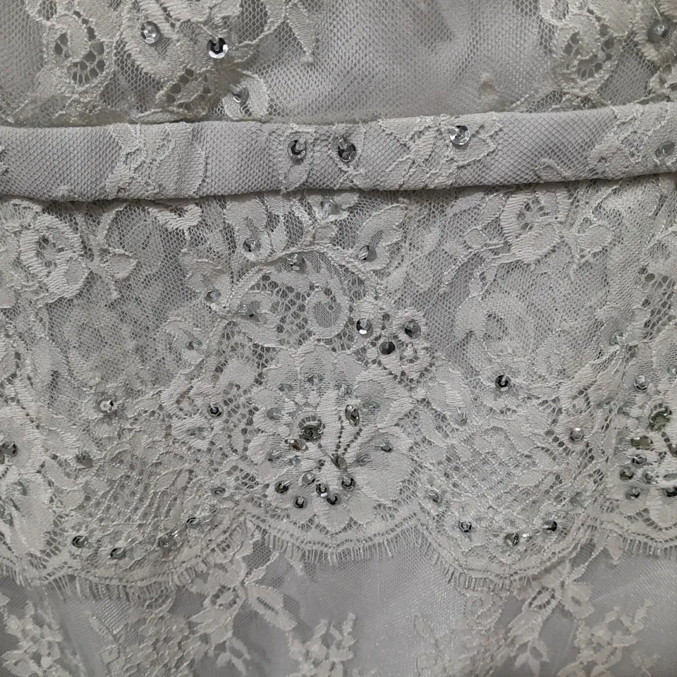 MASCARA EMBELLISHED LACE DETAIL DRESS IN PALE GREEN - 14