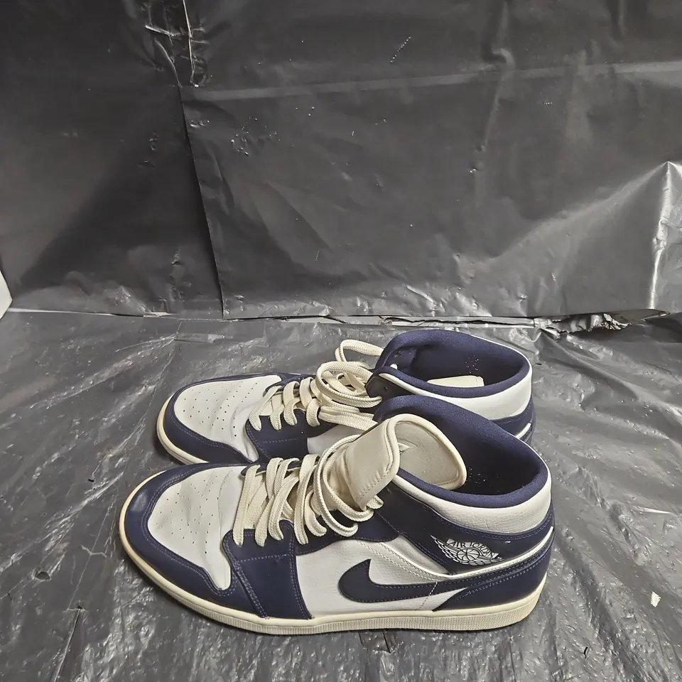 NIKE AIR JORDAN 1 HIGH SNEAKERS – WHITE/NAVY, UK 12 (US 13)