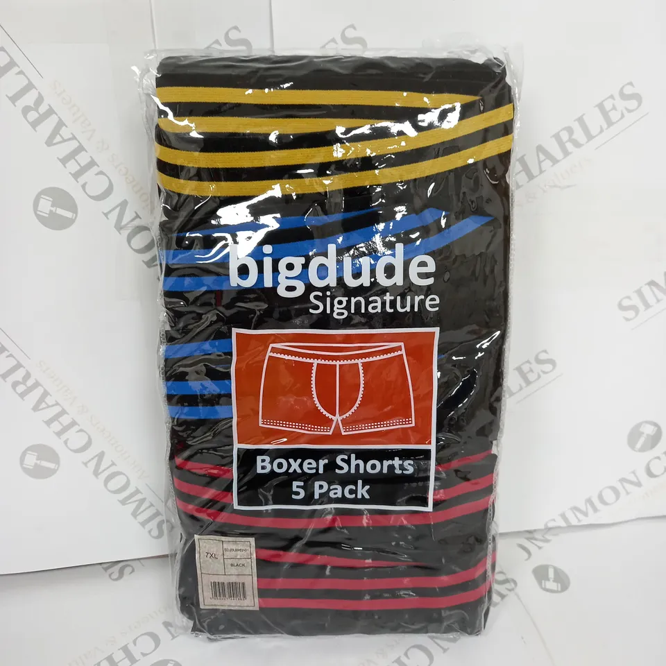 5 PACK BIG DUDE SIGNATURE BOXER SHORTS IN BLACK - 7XL