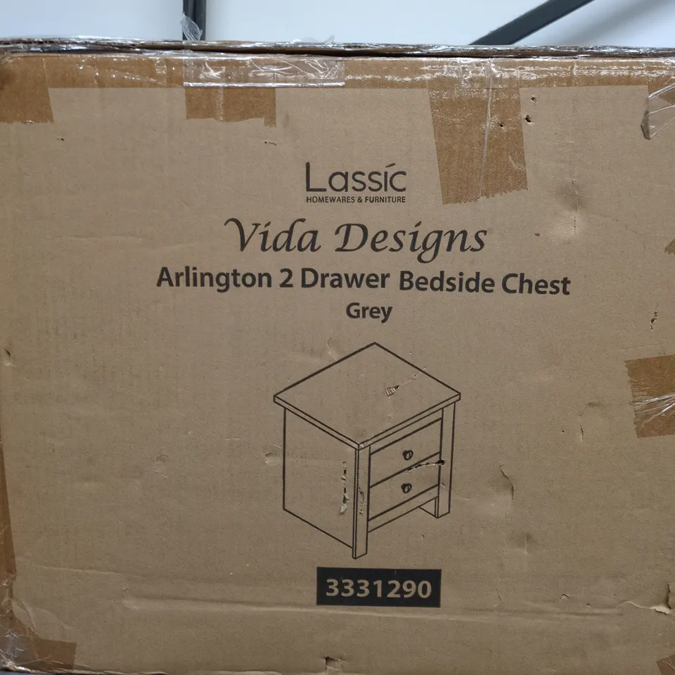 VIDA DESIGNS ARLINGTON 2-DRAWER BEDSIDE CHEST – GREY
