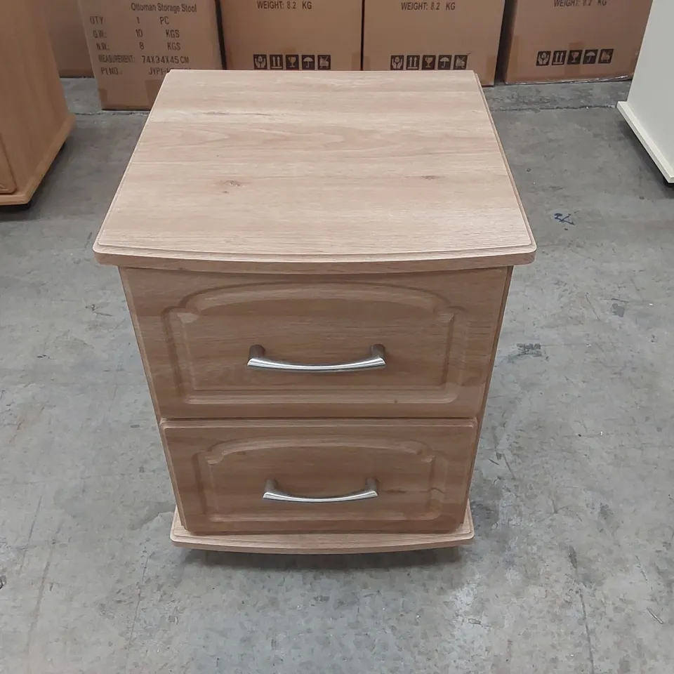 DESIGNER WOODEN 2 DRAWER BEDSIDE TABLE ON WHEELS