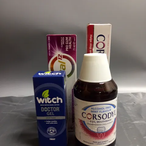 APPROXIMATELY 15 ASSORTED COSMETICS AND BEAUTY ITEMS TO INCLUDE CORSODYL 0.2% MOUTHWASH (300ML), COLGATE PRO GUM HEALTH TOOTHPASTE (75ML), WITCH DOCTOR GEL (35ML), ETC