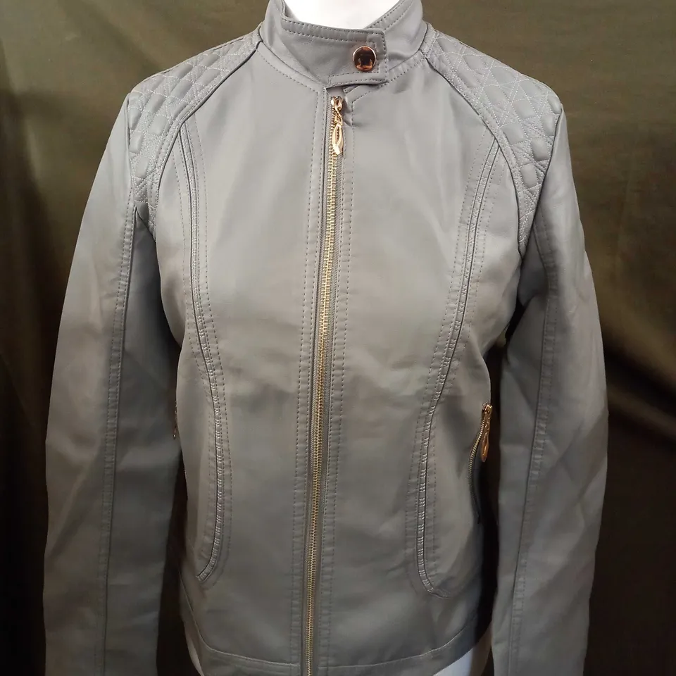DESIGNER FAUX LEATHER WOMENS ZIP UP LONG SLEEVE JACKET - XL