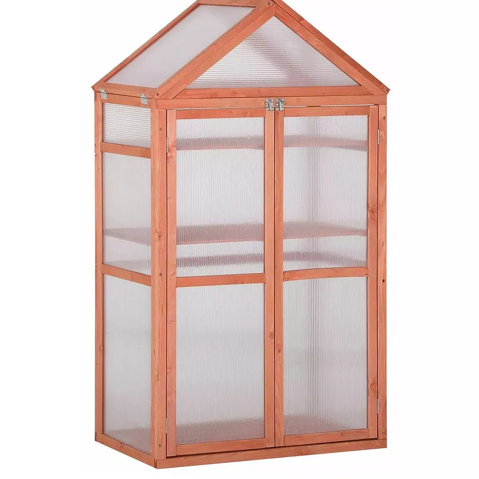 OUTSUNNY WOODEN COLD FRAME GREENHOUSE FOR PLANTS - 80 X 47 X 138CM, ORANGE - COLLECTION ONLY