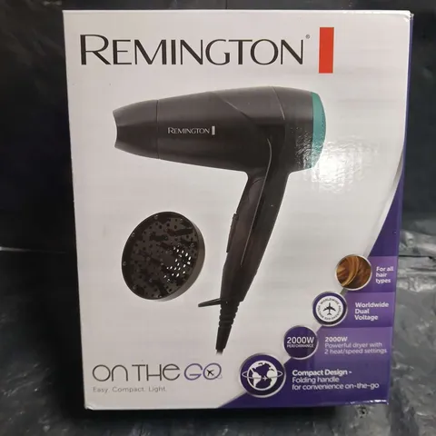 BOXED REMINGTON ON THE GO COMPACT HAIR DRYER – BLACK WITH TURQUOISE ACCENT
