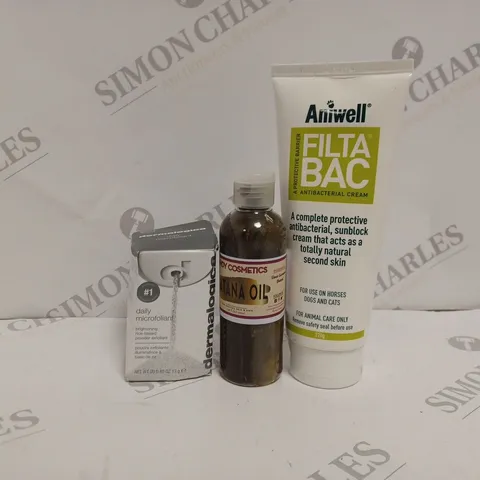 APPROXIMATELY 10 ASSORTED HEALTH AND BEAUTY PRODUCTS TO INCLUDE DERMALOGICA DAILY MICROFOLIANT, ANIWELL ANTIBACTERIAL CREAM, BATANA OIL