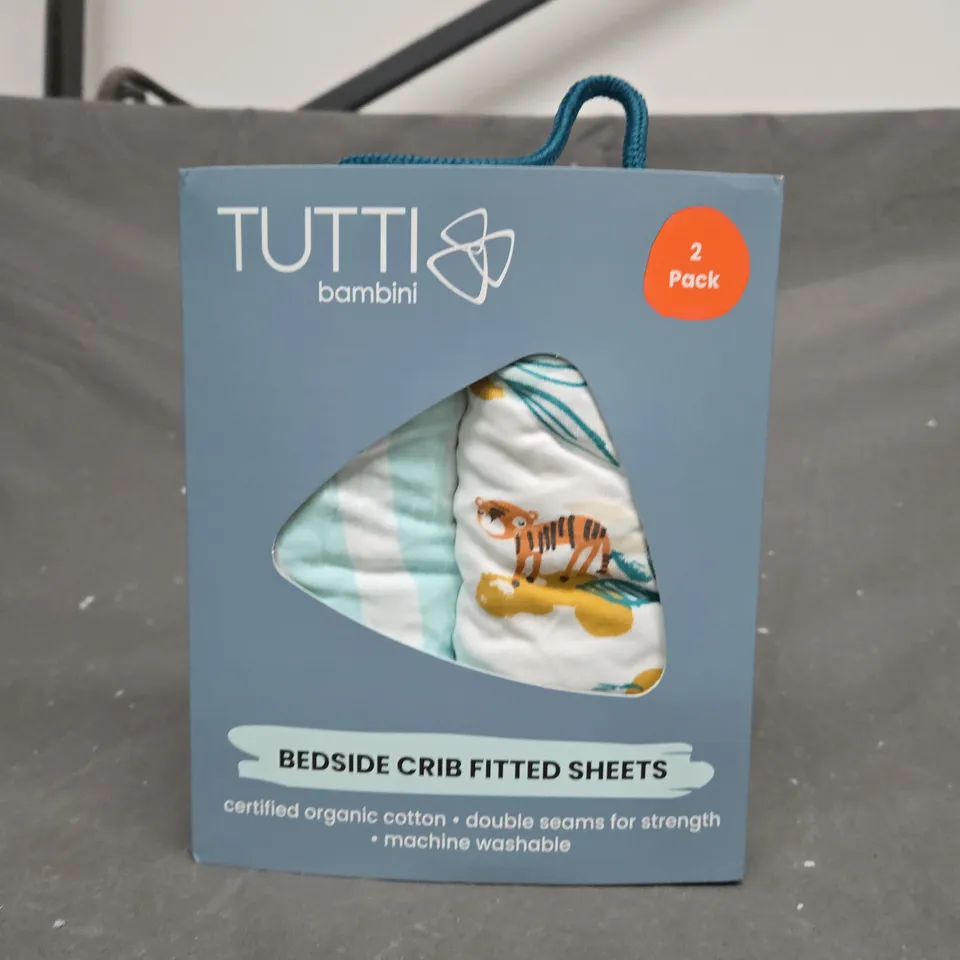 TUTTI BAMBINI BEDSIDE CRIB FITTED SHEETS 2PK - COCOON - CREAM/GREY RRP £27.99