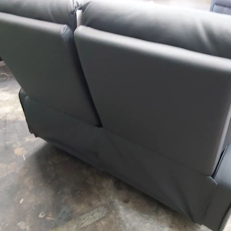DESIGNER MANUAL RECLINING TWO SEATER SOFA GREY LEATHER WITH BLACK PIPING