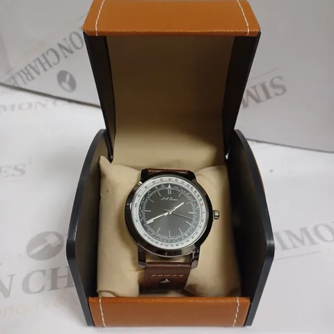 L.A. BANUS AVIATOR WATCH BLACK DIAL BROWN LEATHER STRAP