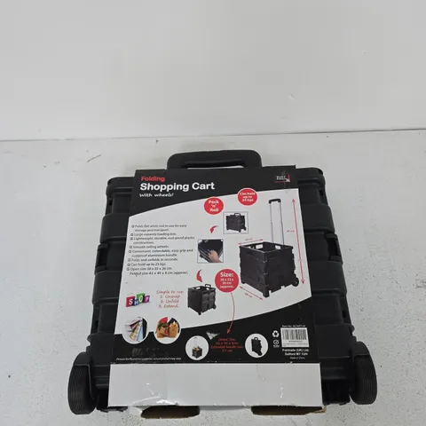 FOLDING SHOPPING CART WITH WHEELS – BLACK, BOXED