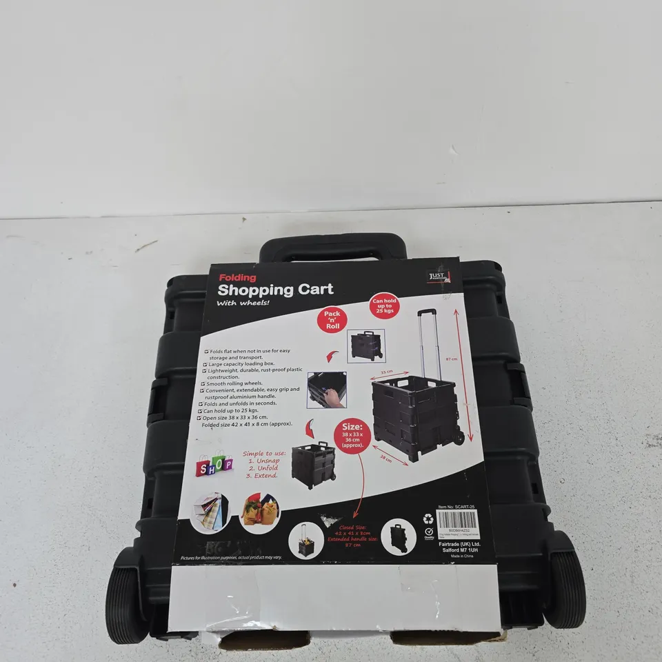 FOLDING SHOPPING CART WITH WHEELS – BLACK, BOXED