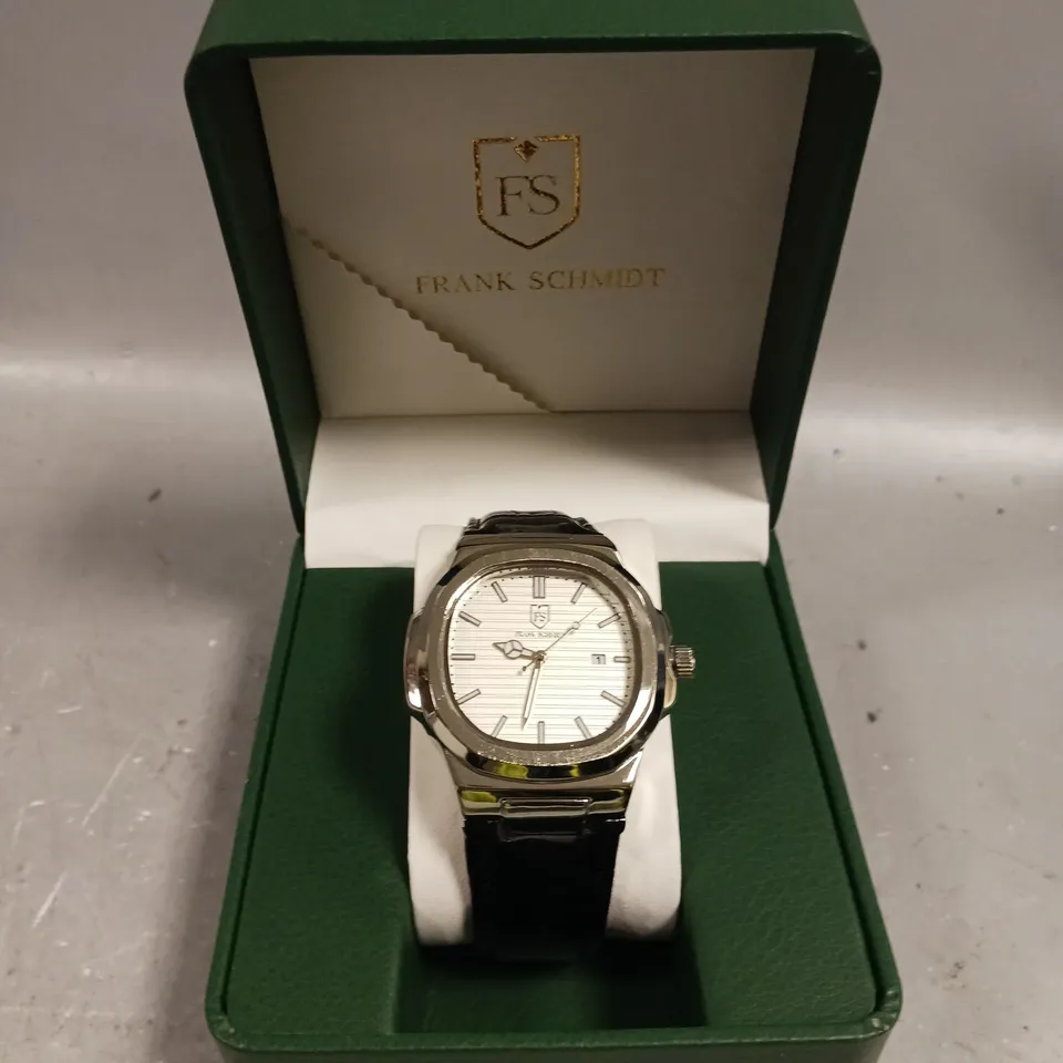 MENS FRANK SCHMIDT WATCH – TEXTURED DIAL WITH DATE – LEATHER STRAP