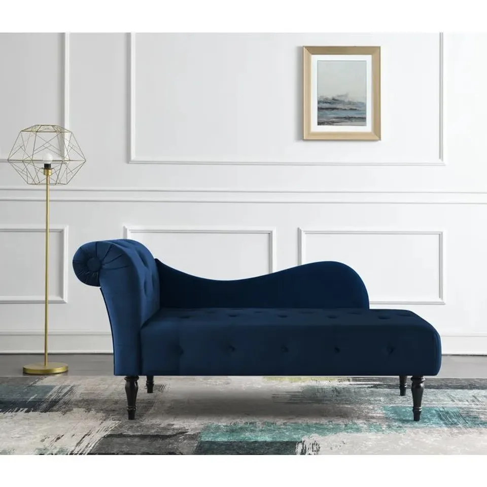 BOXED SCALISE UPHOLSTERED CHAISE LOUNGE IN MIDNIGHT BLUE (1 BOX)