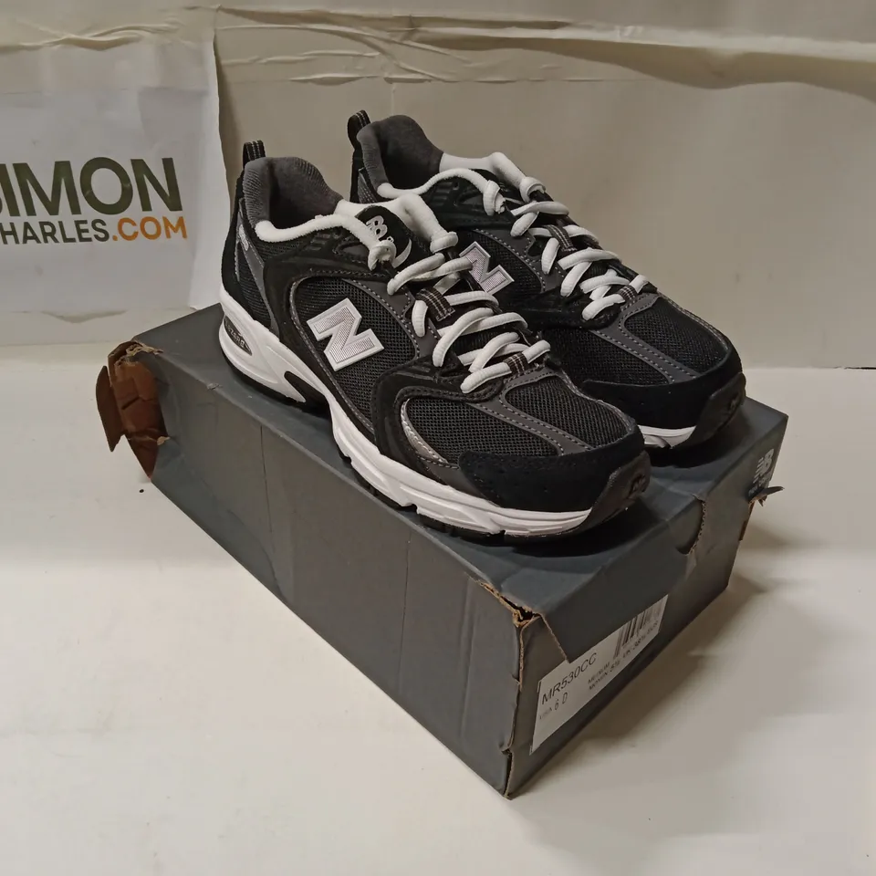 BOXED NEW BALANCE MR530CC SNEAKERS – BLACK/GREY, UK 5.5