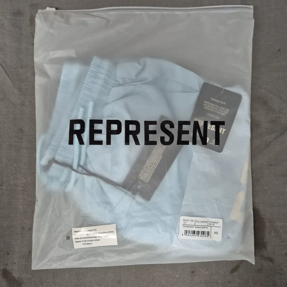 REPRESENT SWIM SHORTS IN POWDER BLUE SIZE SX