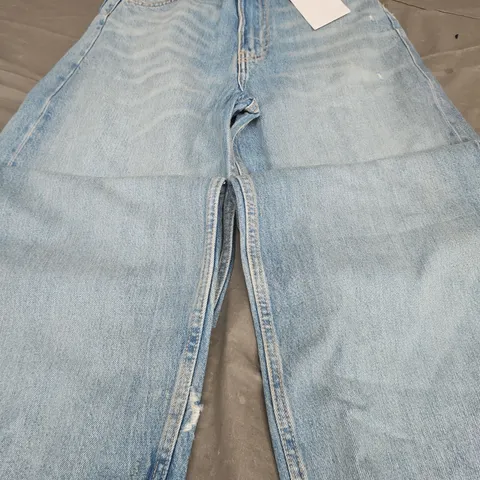 ZARA WIDE LEG FOLD OVER WAIST RIP DETAIL JEANS, DENIM BLUE - UK SIZE 4