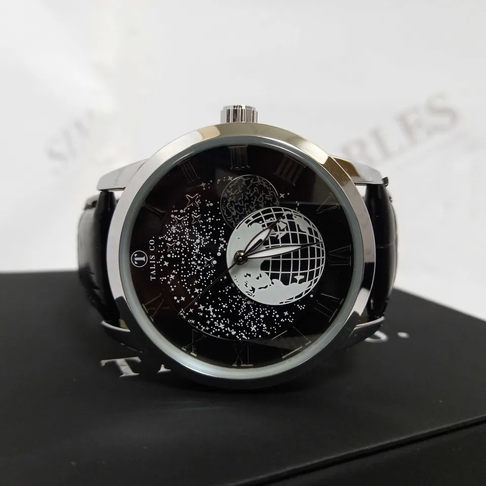 TALIS CO. AUTOMATIC ASTRO GLOBE DETAIL LEATHER STRAP WRISTWATCH RRP £699