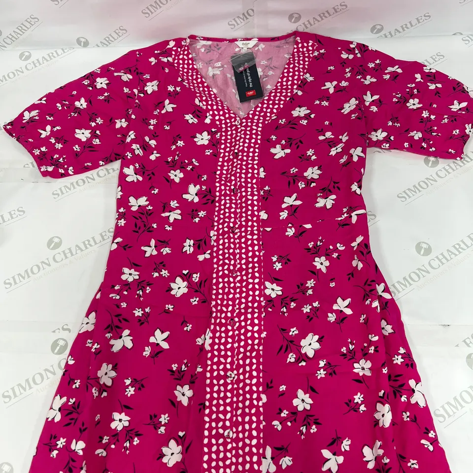 COTTON TRADERS PRINTED V NECK MIDI DRESS IN FUSCHIA SIZE 16
