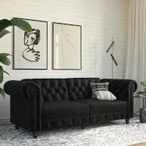 BOXED FELIX VELVET FABRIC CHESTERFIELD SOFA BED (2 BOXES)