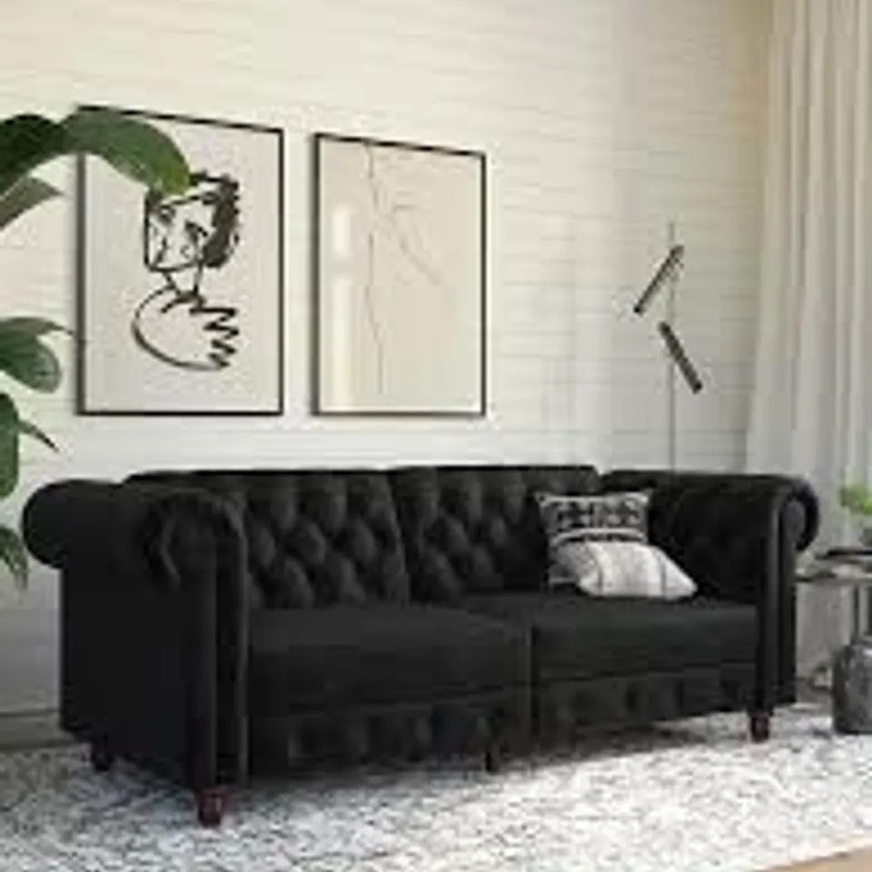 BOXED FELIX VELVET FABRIC CHESTERFIELD SOFA BED (2 BOXES)