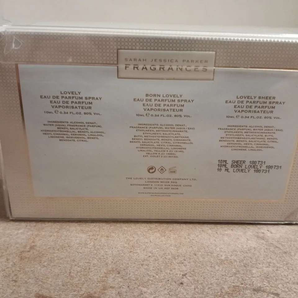 SARAH JESSICA PARKER FRAGRANCES 3 X 10ML MINI SET – LOVELY, BORN LOVELY & LOVELY SHEER (BOXED)