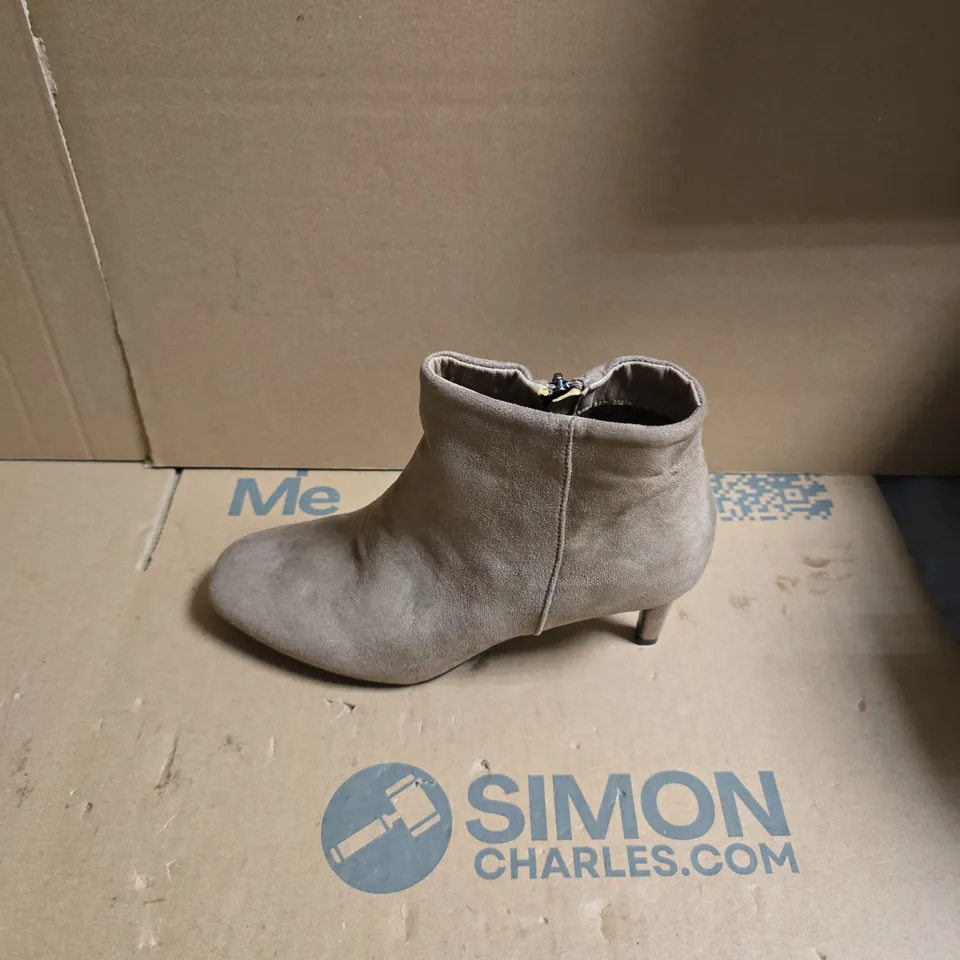 WOMEN'S TAUPE SUEDE ANKLE BOOTS WITH SIDE ZIP – UK SIZE 8