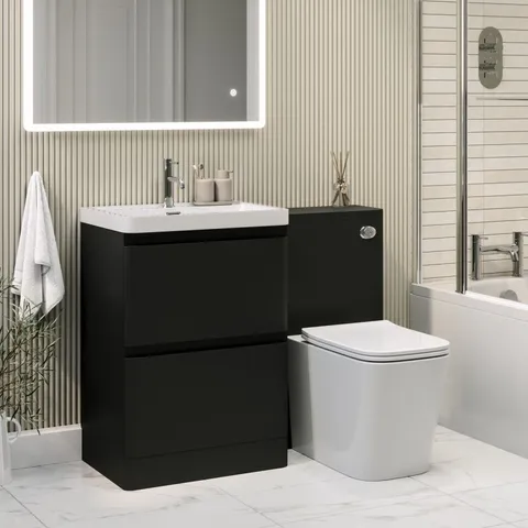 BOXED 1100MM BLACK TOILET AND SINK UNIT WITH SQUARE TOILET - PENDLE