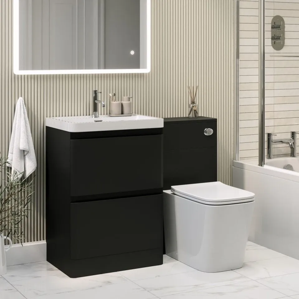 BOXED 1100MM BLACK TOILET AND SINK UNIT WITH SQUARE TOILET - PENDLE