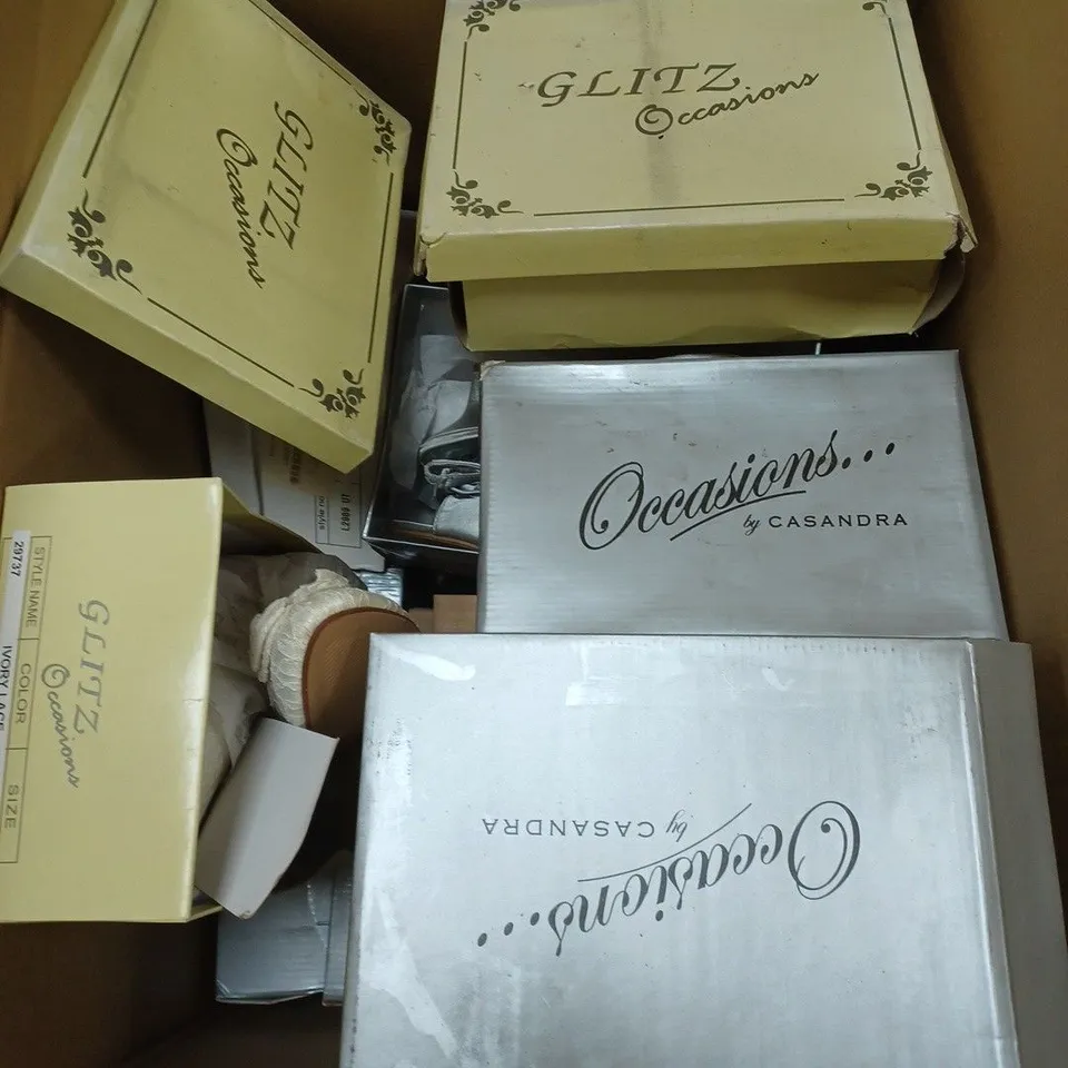 BOX OF APPROXIMATELY 10 ASSORTED SHOES TO INCLUDE FLAT SHOES, HEELS, LOW HEELS ETC