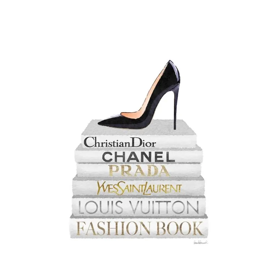 WRAPPED BLACK HEEL BOOKSTACK BY AMANDA GREENWOOD - WRAPPED CANVAS ART PAINTING