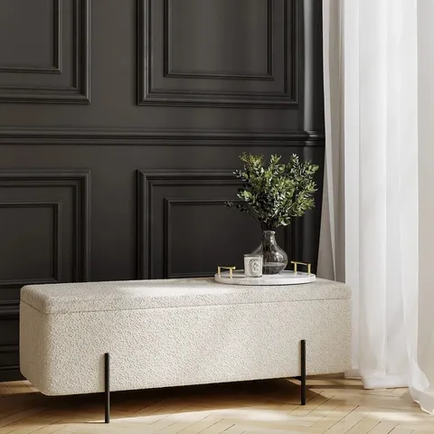BOXED LOLA STORAGE OTTOMAN - IVORY BOUCLE/MATTE BLACK (1 BOX)