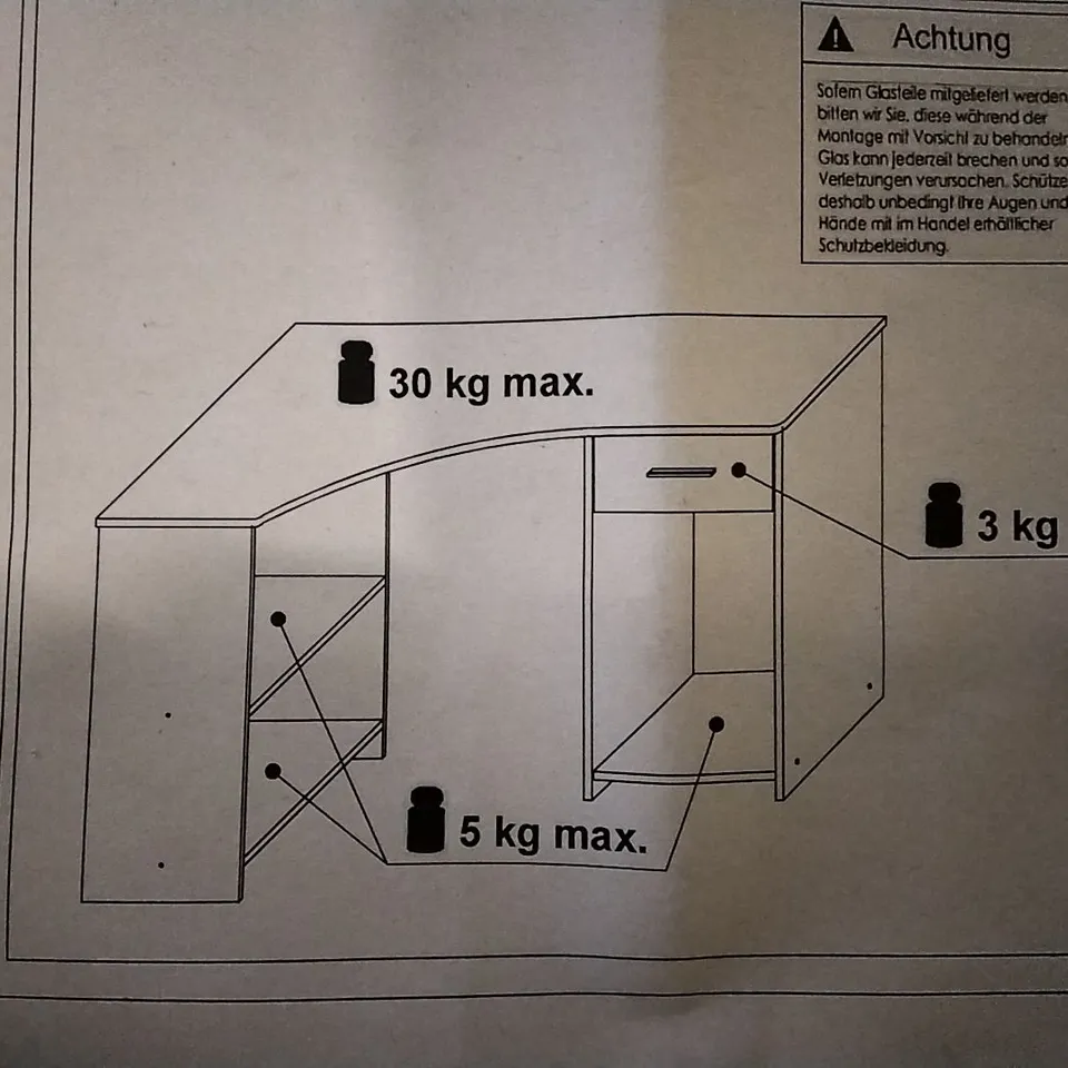 BOXED CORNER DESK WITH 1 DRAWER , OAK EFFECT 