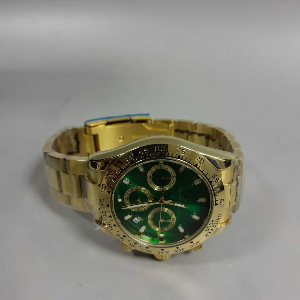 MENS ZIHLMANN & CO Z400 WATCH – CHRONOGRAPH MOVEMENT – GOLD COLOUR STAINLESS STEEL STRAP – GREEN DIAL