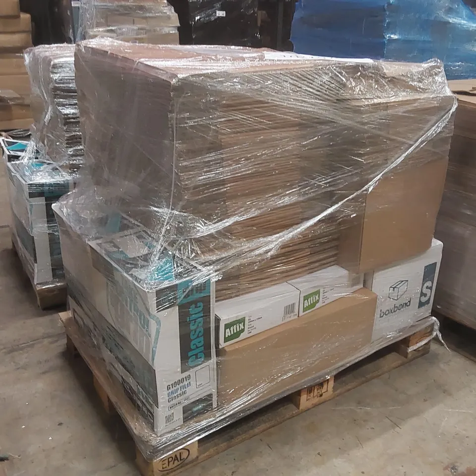 PALLET CONTAINING A LARGE QUANTITY OF ASSORTED ITEMS INCLUDING: BOXES, TAPE, PALLET WRAP ECT