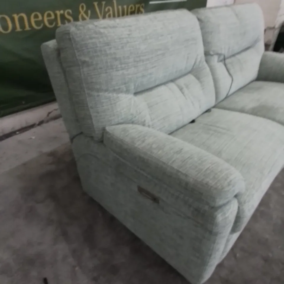 DESIGNER G PLAN MADE SEATTLE WAFFLE MIST FABRIC ELECTRIC RECLINING THREE SEATER SOFA