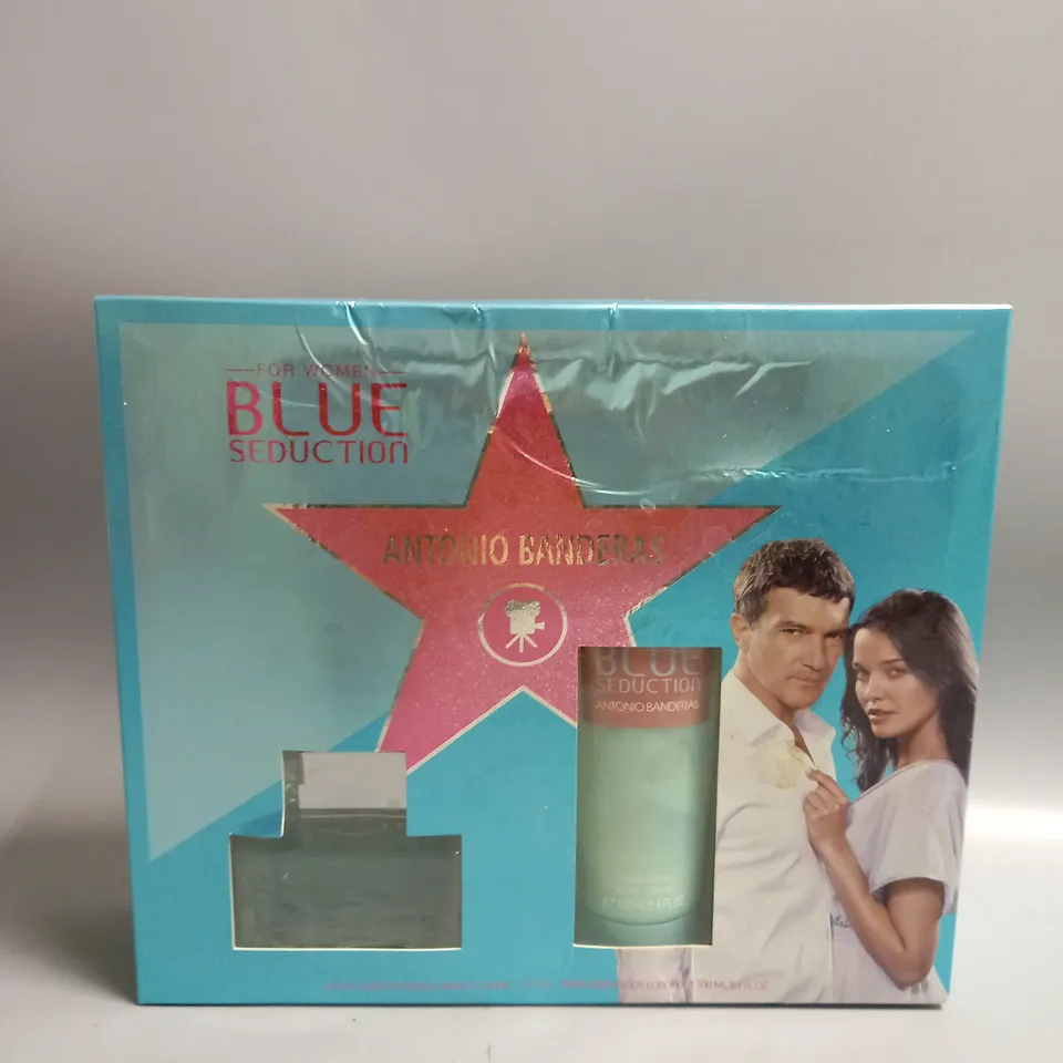 BOXED ANTONIO BANDERAS BLUE SEDUCTION EAU DE TOILETTE SPRAY 50ML AND BODY LOTION 100ML GIFT SET 